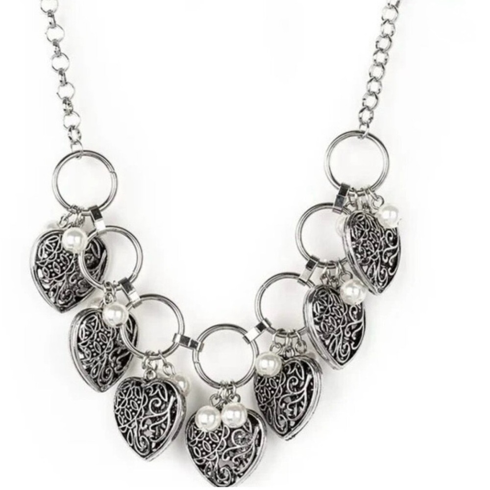 Silver Heart Necklace and Earring Set